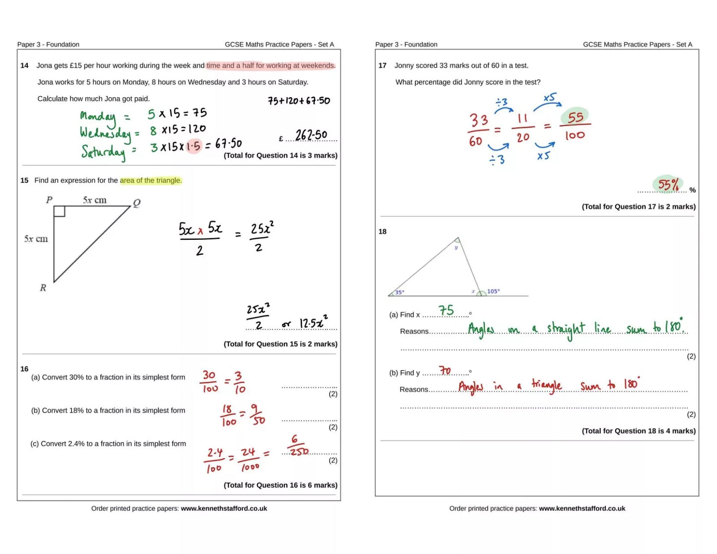 3 x GCSE Maths Exam Practice Papers - Set A. Foundation Tier.